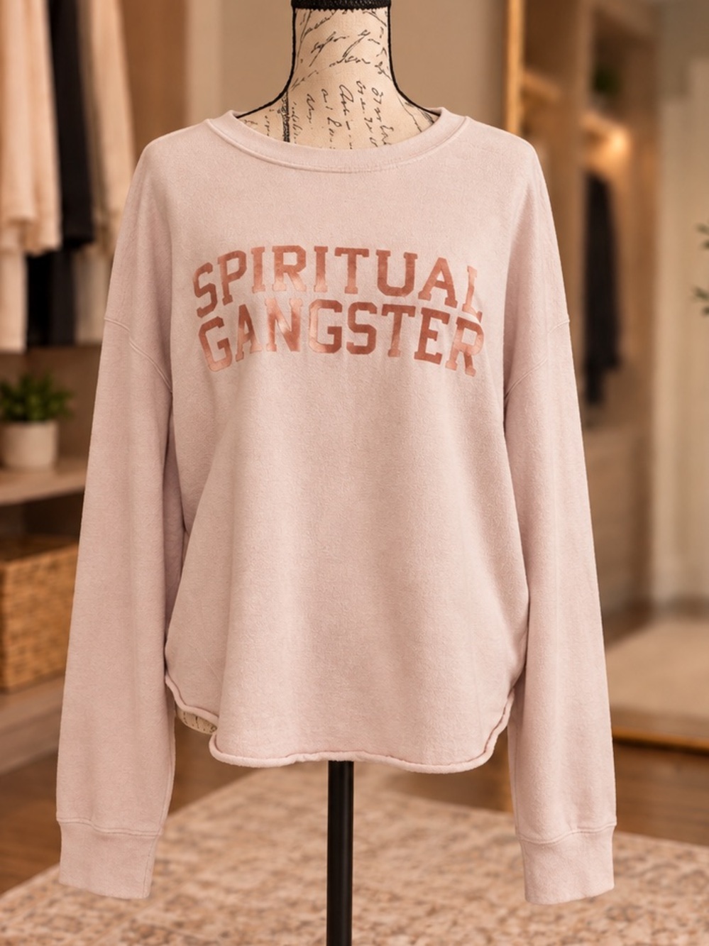 Spiritual Gangster Sweatshirt Large Blush Pink Raw Hem Pullover